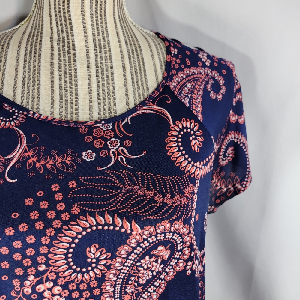 PerSeption Concept Navy/Orange/White Paisley Ladder Cut Shoulders Size XLarge - Picture 2 of 9